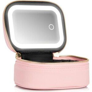 Small makeup bag with mirror and light travel cosmetic organizer toiletry case